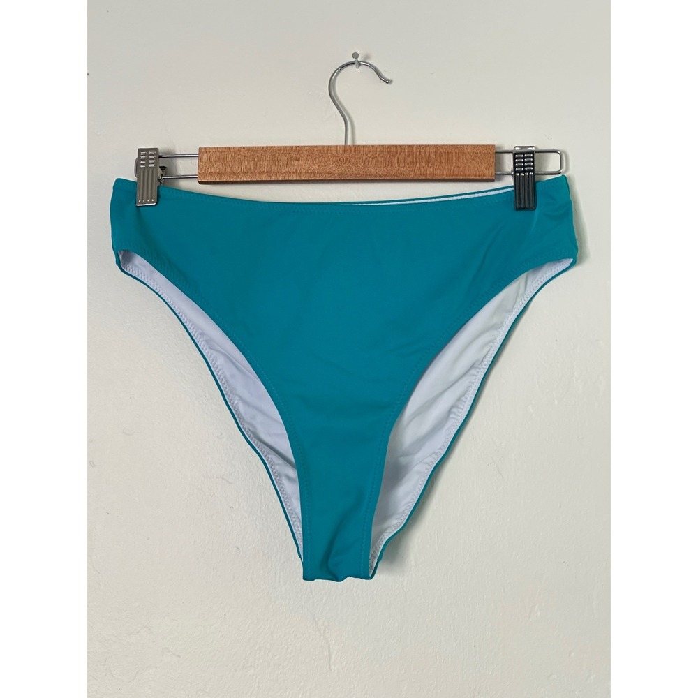Halara Womens High Waisted High Cut Bikini Bottom Teal Blue Size Large Solid